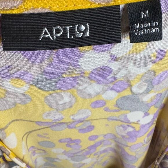Beautiful yellow and purple abstract print keyhole ruched stretch dress medium - Picture 6 of 8
